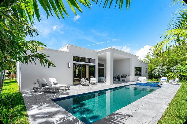 Backyard pool and paver patio in Boca Raton
